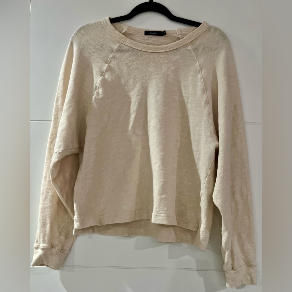 NWOT Bassike Scoop Neck Long Sleeve Top, Women’s XS Cream Cotton Textured Shirt